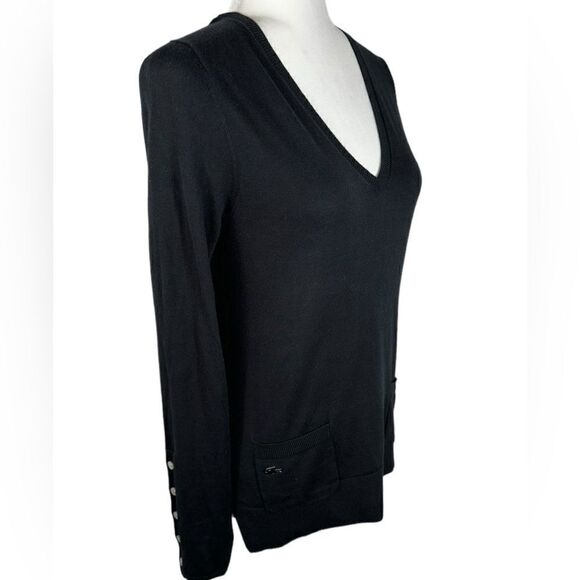 Lacoste Women’s Black V Neck Long Sleeve Knit Sweater - Picture 2 of 9